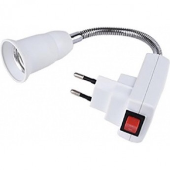 Переходник вилка-патрон ECOLA BASE APT7NWEAY E27 гибкий 150мм c выключателем, белый